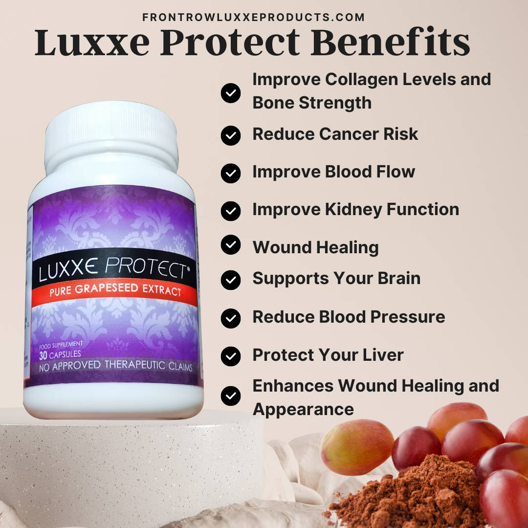 Luxxe Protect Extracto puro de semilla de uva, vitaminas y suplementos, 500 mg, 30 cápsulas