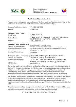 Luxe White 02 Soap FDA