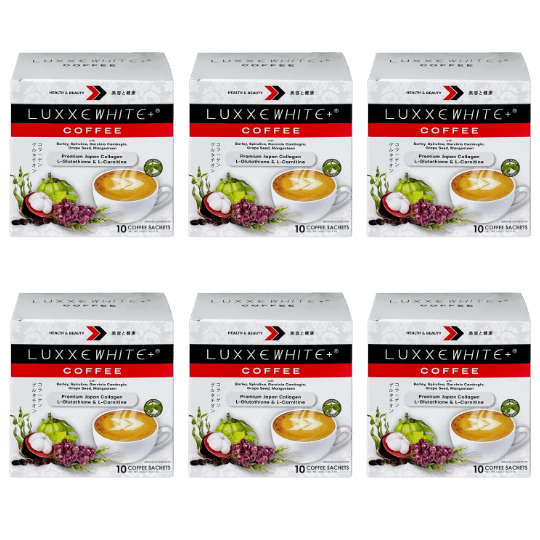 Luxxe White Coffee Premium Japan Collagen L-Glutathione & L-Carnitine with Barley, Spirulina, Garcinia Cambogia, Grape Seed, Mangosteen Sweetened with Stevia