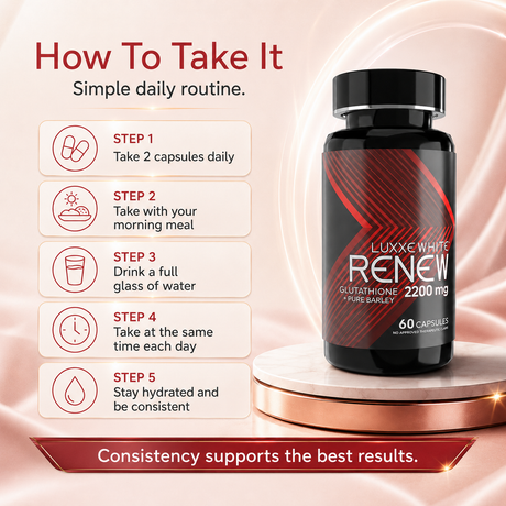 Luxxe White Renew: 8-in-1 Cellular Renewal System - Glutathione + Pure Barley + Collagen 2200mg